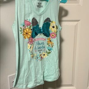 Disney Mint Green Floral Sequin Tank Top